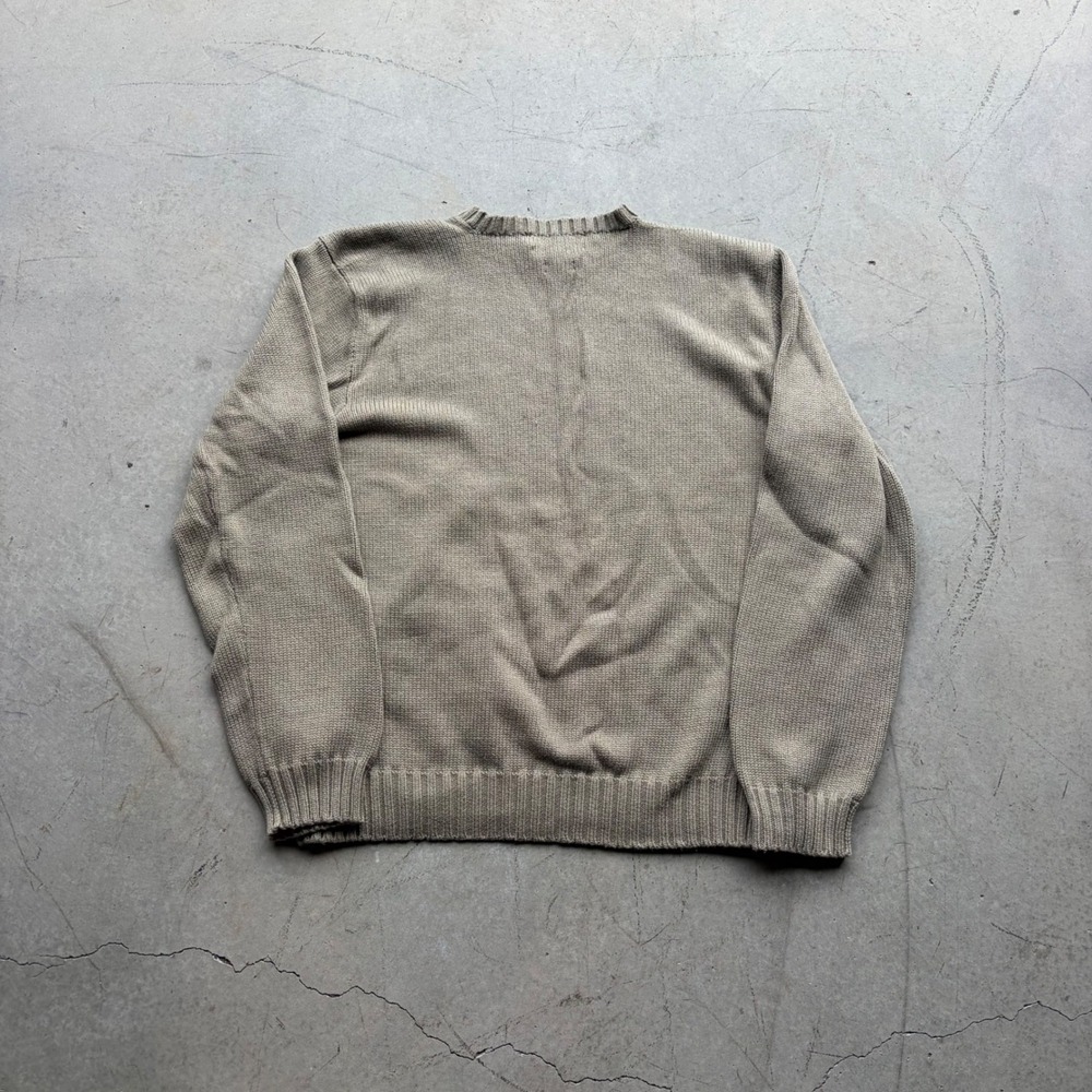 Vintage Polo Ralph Lauren Crewneck Sweater Tan Cotton Knit Mens Large - Picture 3 of 8